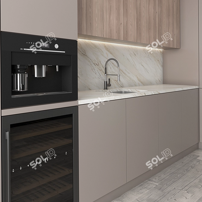 Modern Corner Kitchen Set with Appliances 3D model image 4