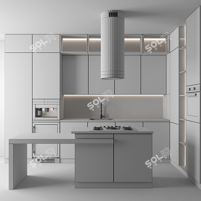 Modern Corner Kitchen Set with Appliances 3D model image 5