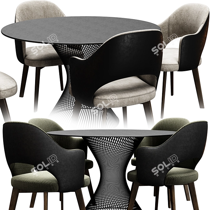 Sleek Baxter Dining Chair Set 3D model image 2