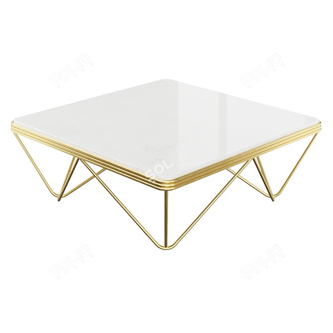 Marble & Gold Square Coffee Table 3D model image 2