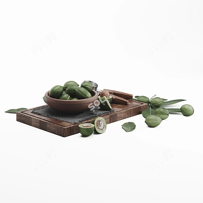 Green Walnut Harvest Set 3D model image 2