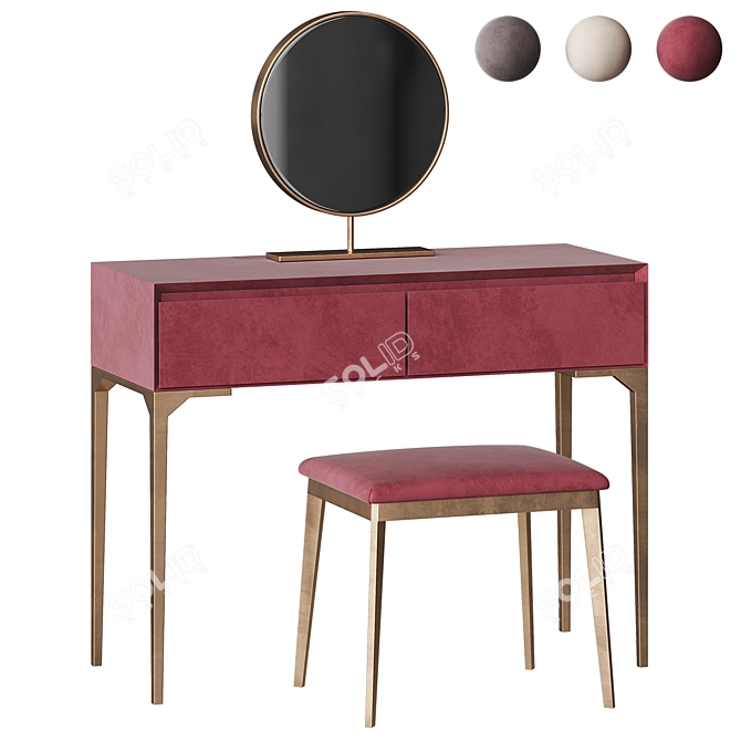 Modern Velvet Makeup Vanity Set 3D model image 3