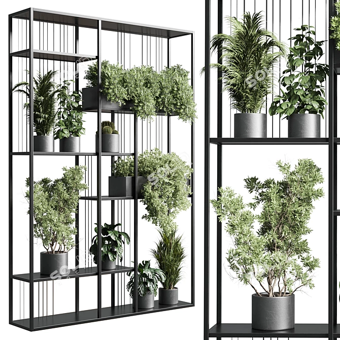 Metal Shelf with Plant Set 3D model image 1