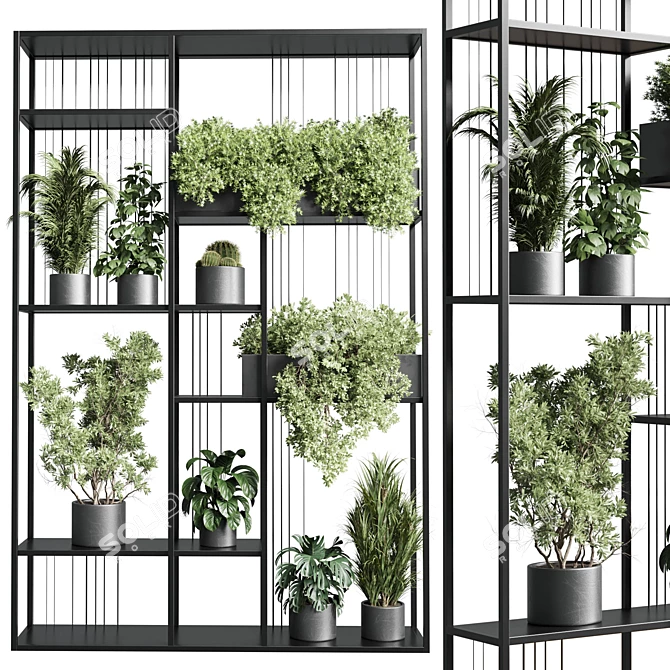 Metal Shelf with Plant Set 3D model image 2