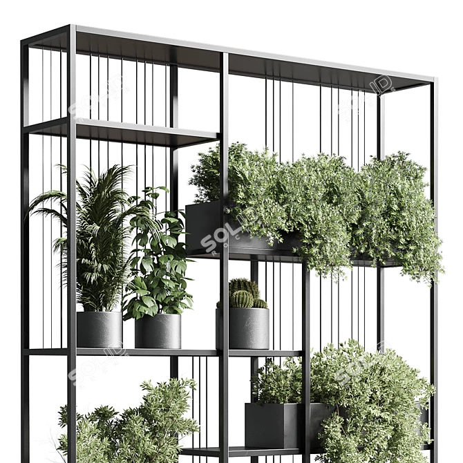 Metal Shelf with Plant Set 3D model image 3