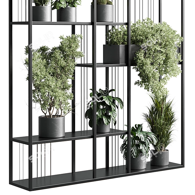 Metal Shelf with Plant Set 3D model image 4