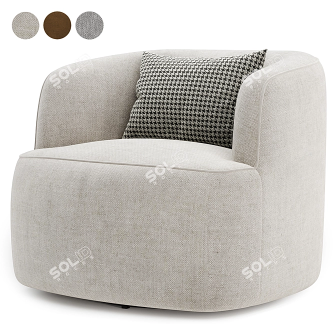 Plush Swivel Armchair with Boucle 3D model image 1