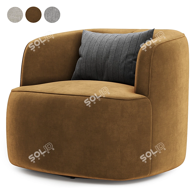 Plush Swivel Armchair with Boucle 3D model image 2