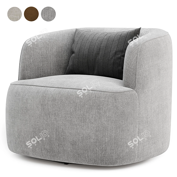 Plush Swivel Armchair with Boucle 3D model image 3