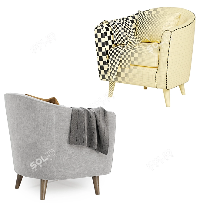 Stylish Upholstered Club Chair Set 3D model image 5