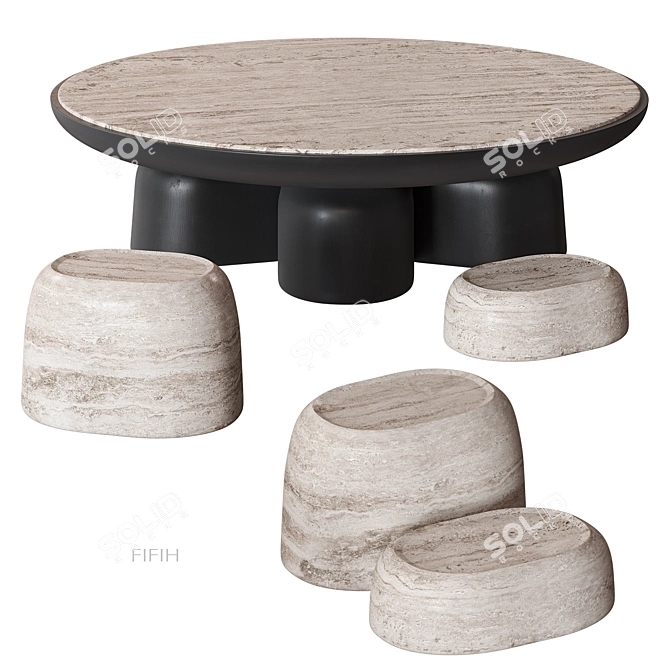 Travertine Wood Coffee Table Hommés 3D model image 1