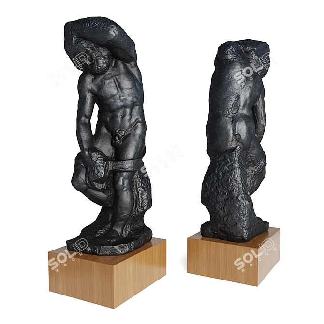 Roman Slave Metal Sculpture on Pedestal 3D model image 4