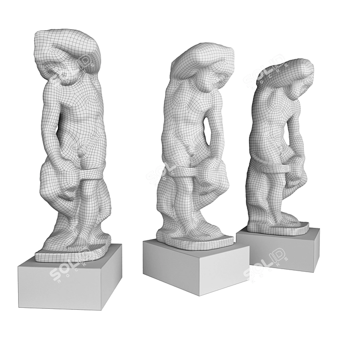 Roman Slave Metal Sculpture on Pedestal 3D model image 6