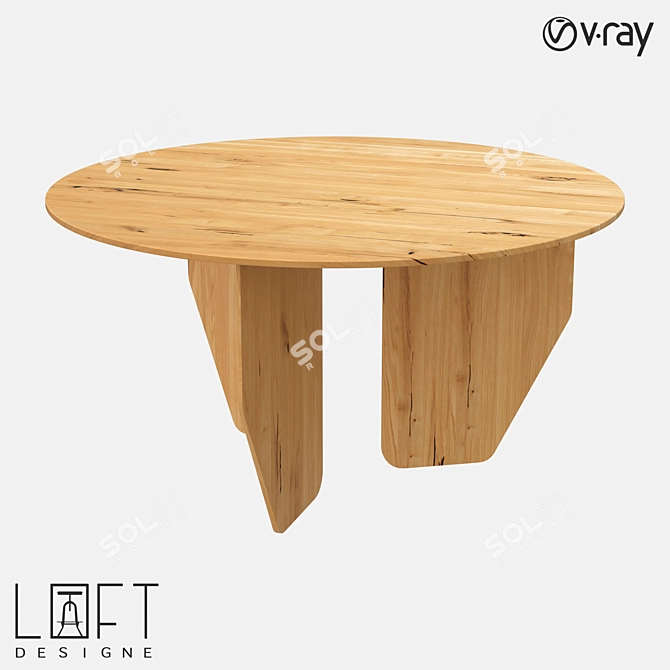 Oak Round Dining Table 140cm 3D model image 1