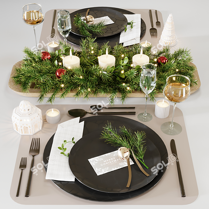  Festive Christmas Table Setting 3D model image 2