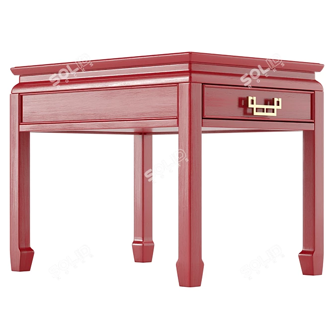 Chinoiserie Red Lacquered End Table 3D model image 4