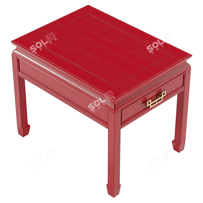 Chinoiserie Red Lacquered End Table 3D model image 5