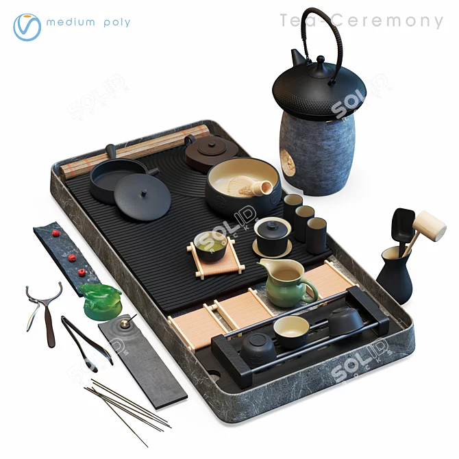 Tea Ceremony Set Kit 3D model image 2