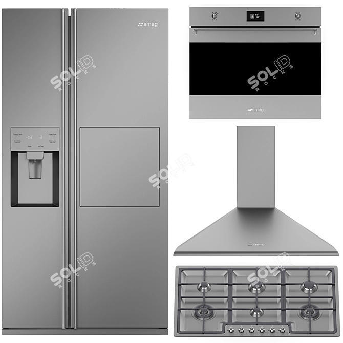 Sleek SMEG Kitchen Appliances Bundle 3D model image 2