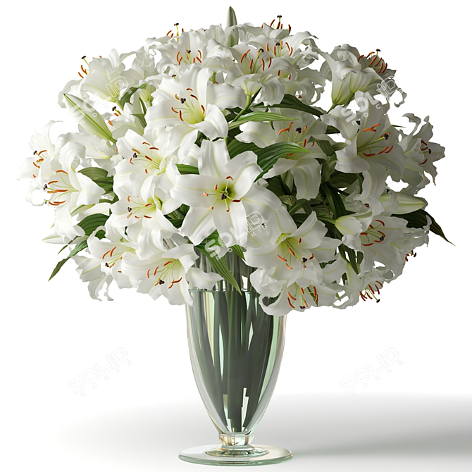 White Lilies in Classic Glass Vase 3D model image 1