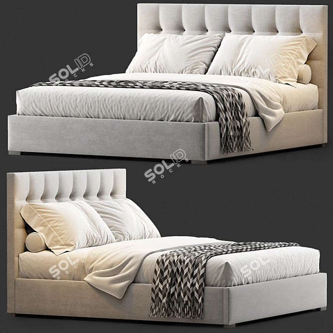 Luxury Box-Tufted Bed Frame 3D model image 1