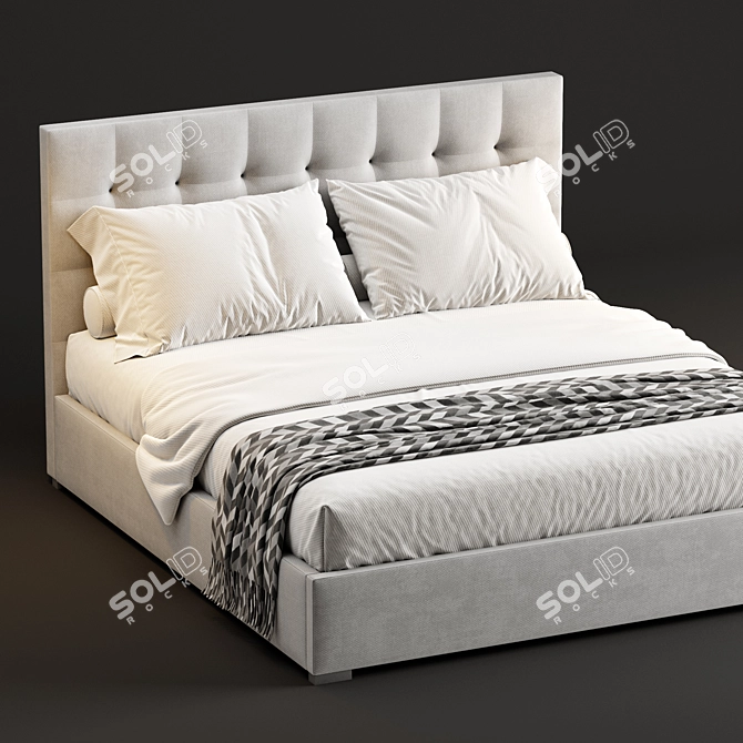 Luxury Box-Tufted Bed Frame 3D model image 3