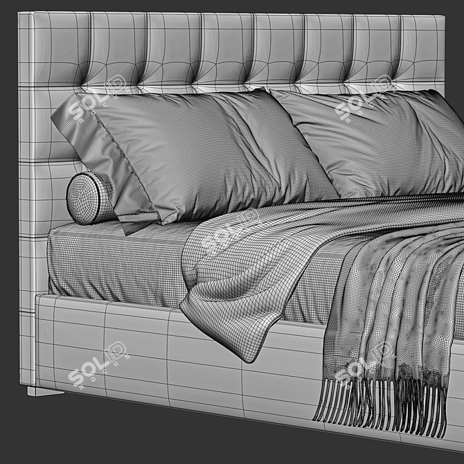 Luxury Box-Tufted Bed Frame 3D model image 4