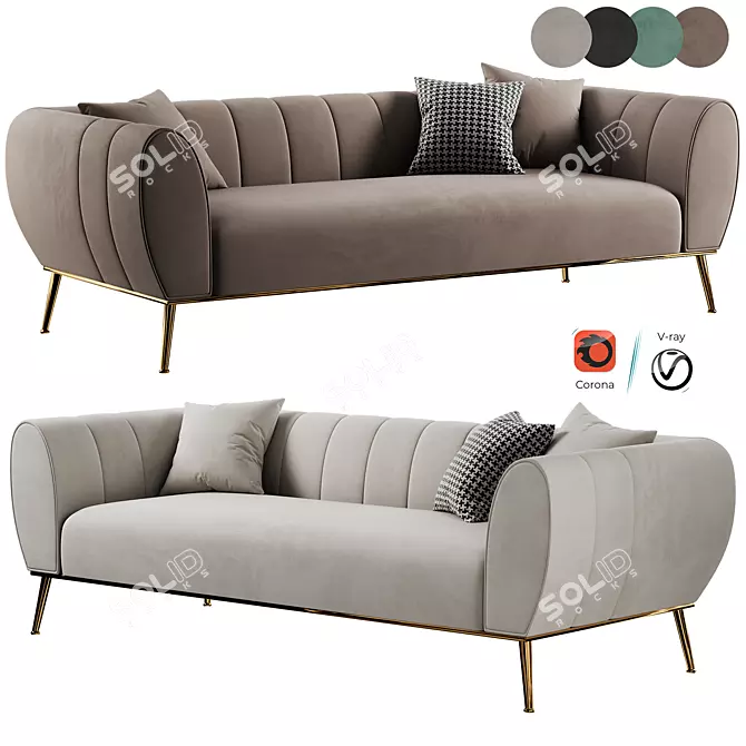 Luxury Green Velvet Sofa 3-Seater 3D model image 1