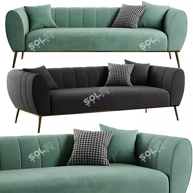 Luxury Green Velvet Sofa 3-Seater 3D model image 2