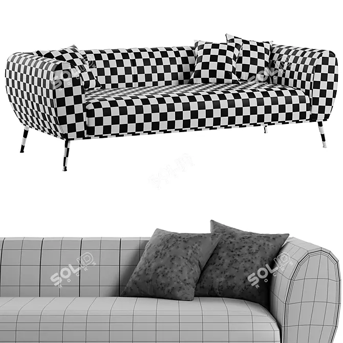 Luxury Green Velvet Sofa 3-Seater 3D model image 3