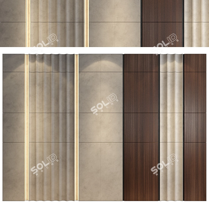 Modern Wood Wall Panel Set 3D model image 1