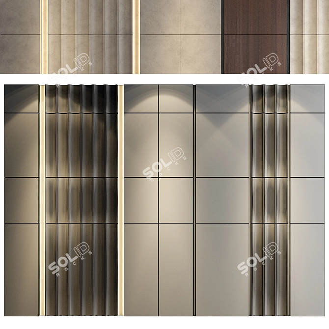 Modern Wood Wall Panel Set 3D model image 2