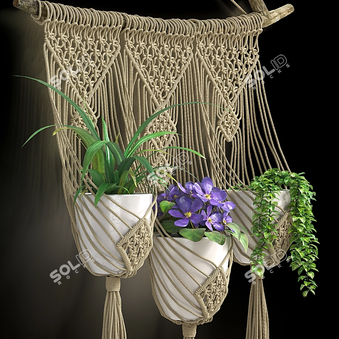 Macrame Triple Plant Holder Stand 3D model image 2