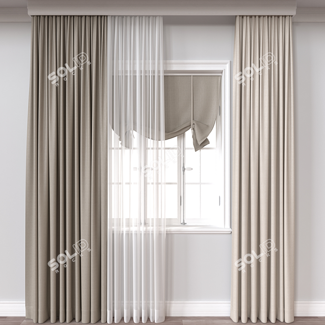 Modern 3D Curtain Model 3D model image 1