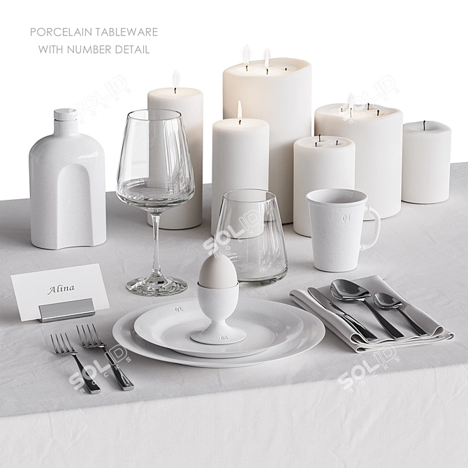 Porcelain Tableware Set with Numbers 3D model image 1