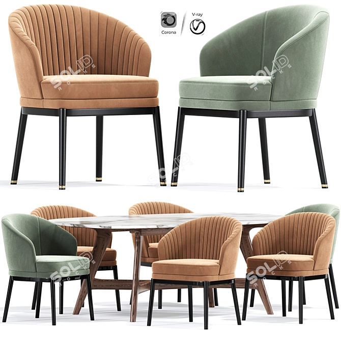 Elegant Dining Chair Set, 3D 3D model image 3