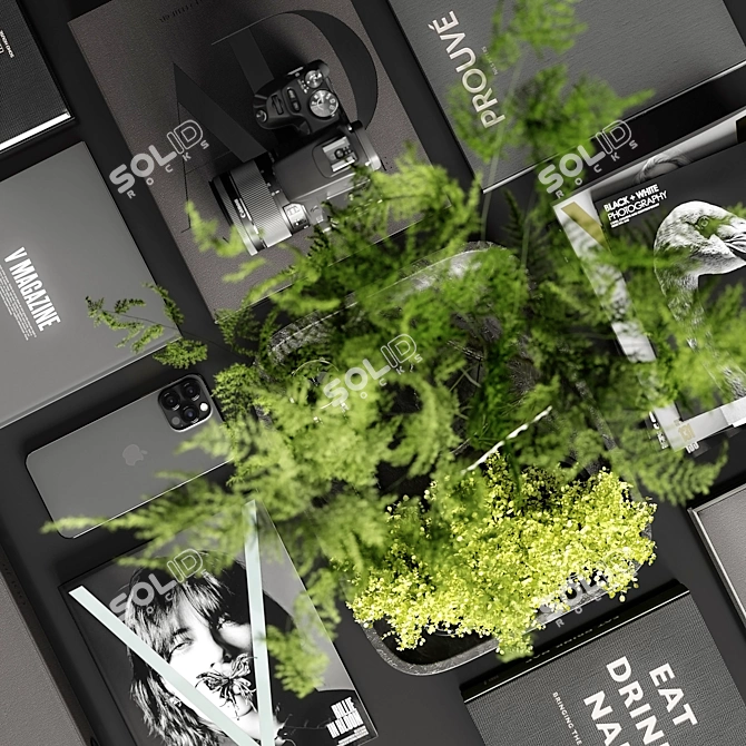 Asparagus Branches Set with Vase 3D model image 2