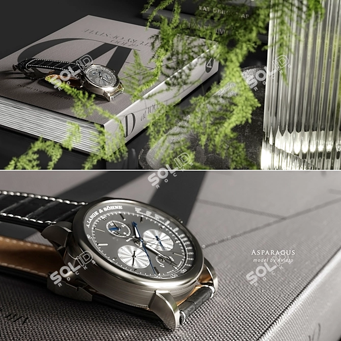 Asparagus Branches Set with Vase 3D model image 4