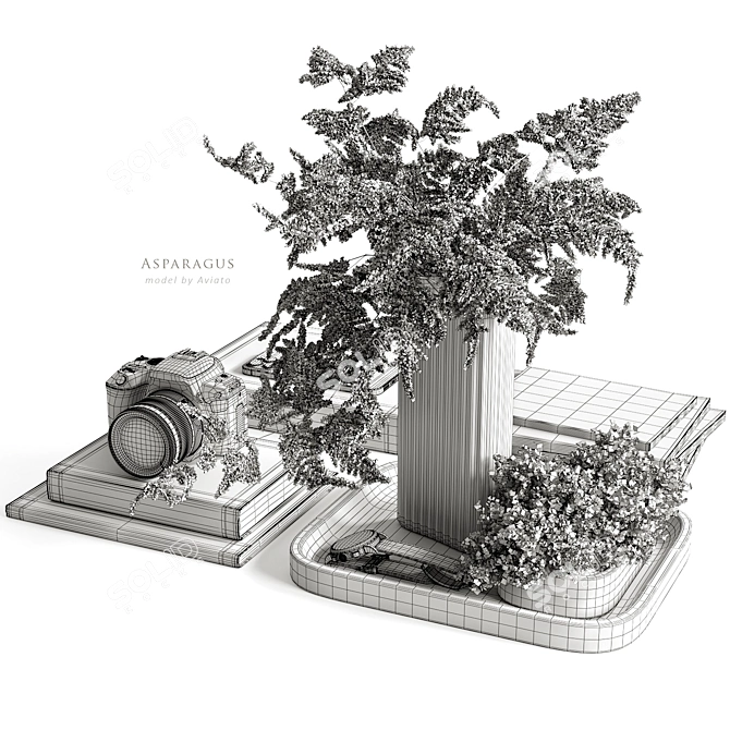 Asparagus Branches Set with Vase 3D model image 5