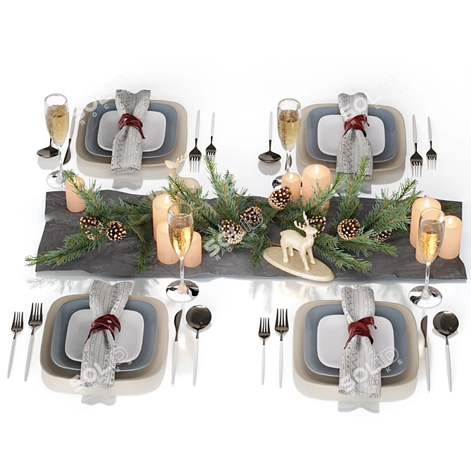 Festive Holiday Table Setting 3D model image 1