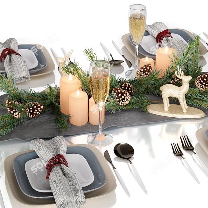 Festive Holiday Table Setting 3D model image 6