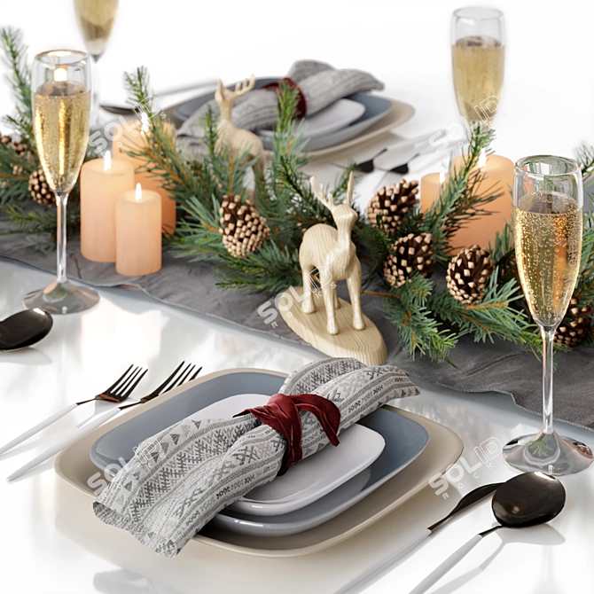 Festive Holiday Table Setting 3D model image 9
