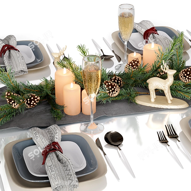 Festive Holiday Table Setting 3D model image 13