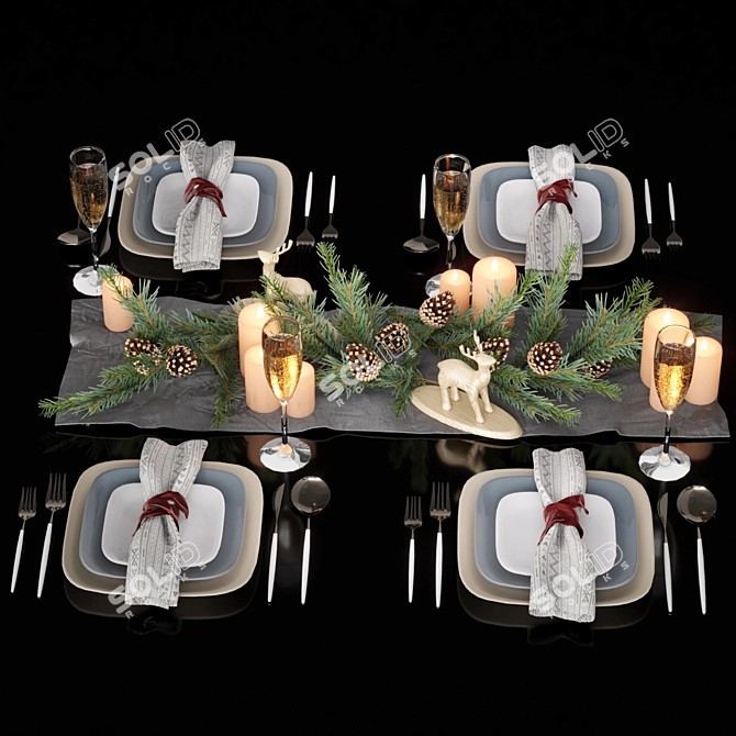 Festive Holiday Table Setting 3D model image 15