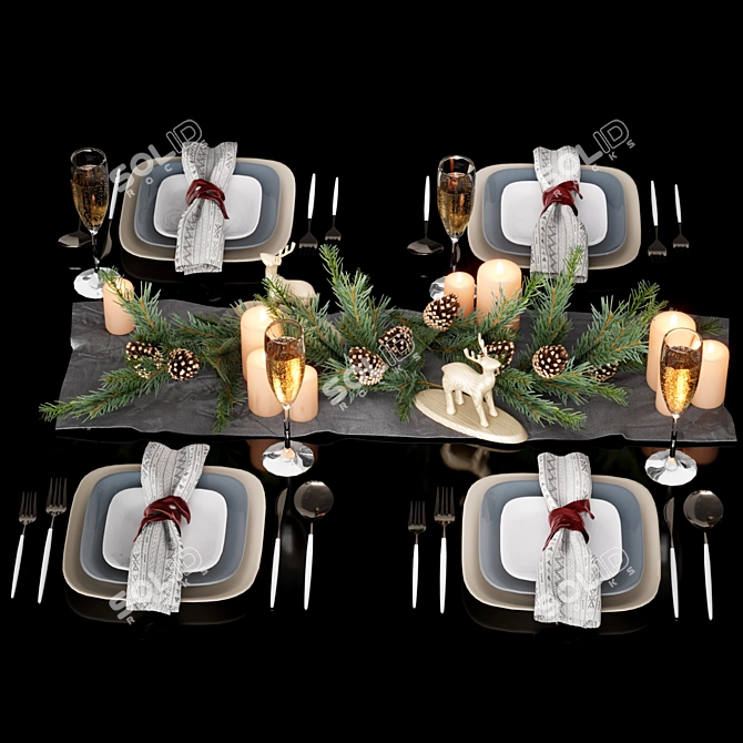 Festive Holiday Table Setting 3D model image 17