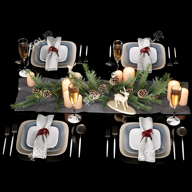 Festive Holiday Table Setting 3D model image 18