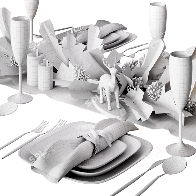 Festive Holiday Table Setting 3D model image 19