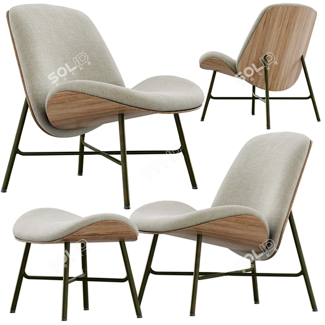 Modern Armchair and Footstool Set 3D model image 1