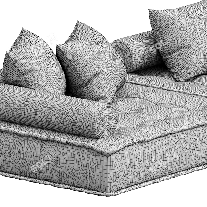 Luxurious Tufted French Floor Cushions 3D model image 3