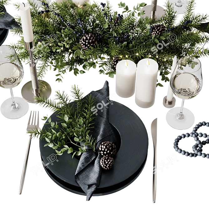 Festive Table Setting Decor 3D model image 1